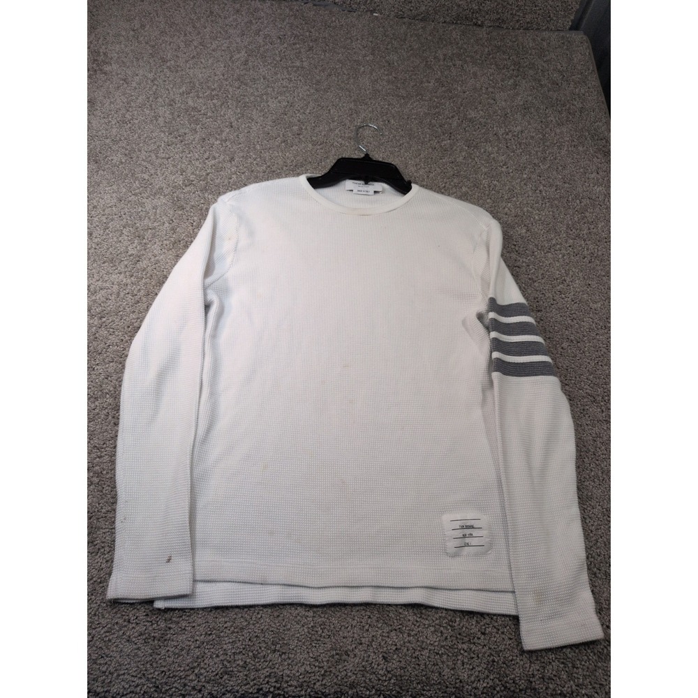 Thom Browne White Waffle Knit 4-Bar Stripe Long Sleeve Shirt Sz 1 Made in Italy